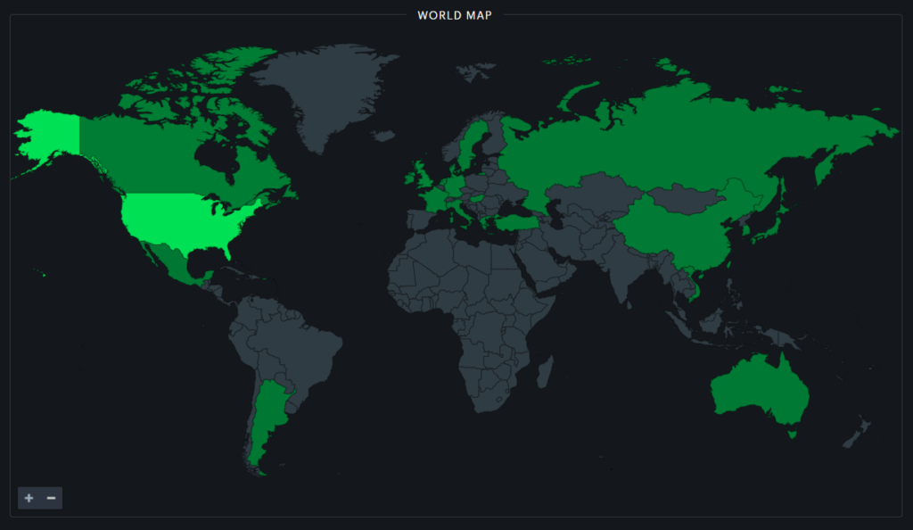 World Map highlighting countries I have watched movies from...